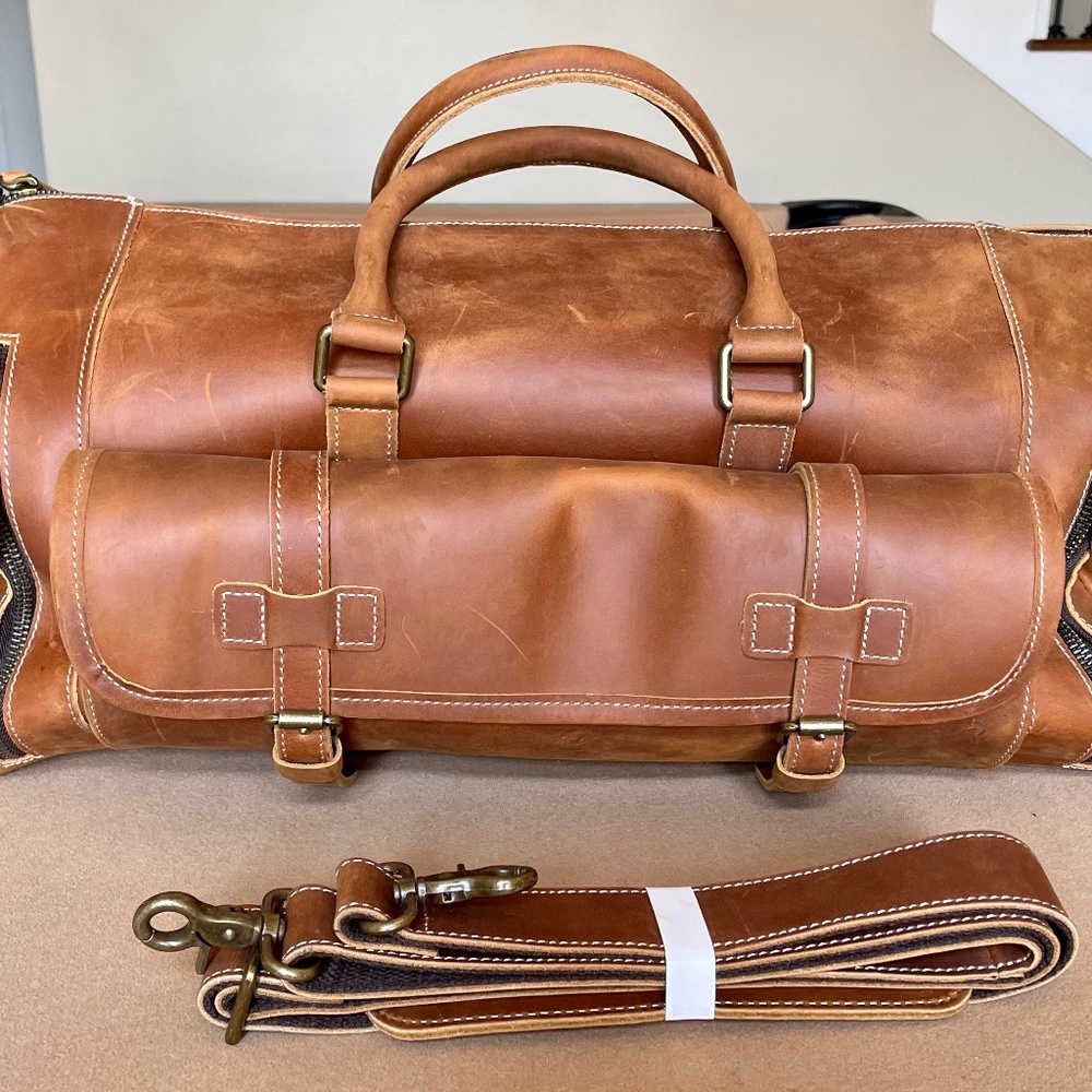 Leathfocus Leather Travel Duffel Bags- Mens Classic Carry on Leather Bag